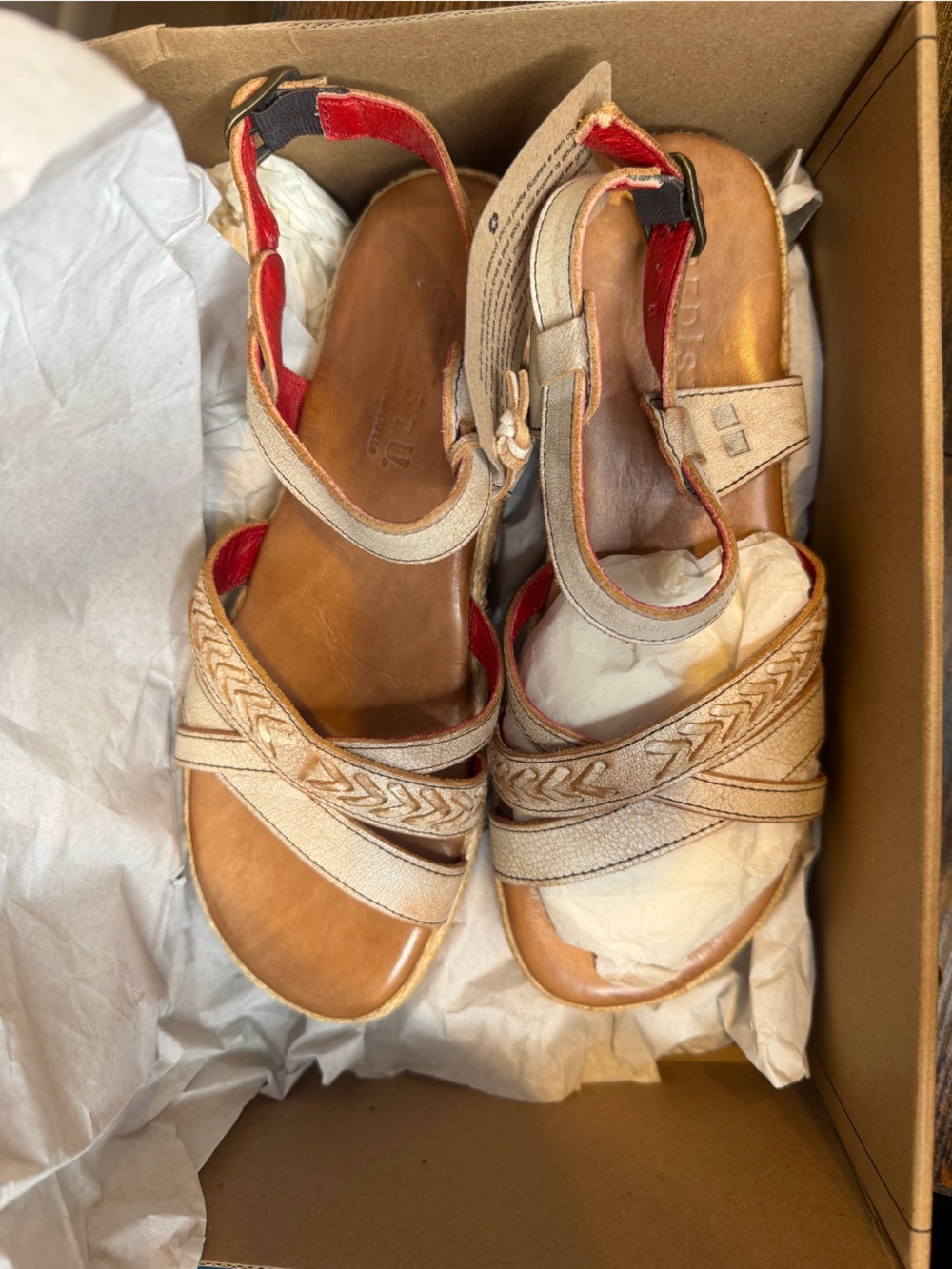 Bed Stu Necessary Nectar Lux white leather straps braided platform wedge Size 8 - Picture 8 of 10